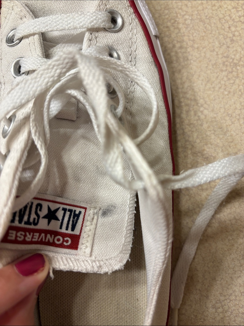 Converse Low Top Sneakers in White with Red Stripe - Picture 4 of 12